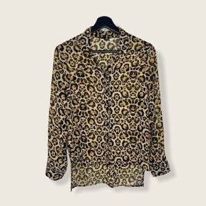 Divided H&M Leopard Print Sheer Button Down Blouse XS